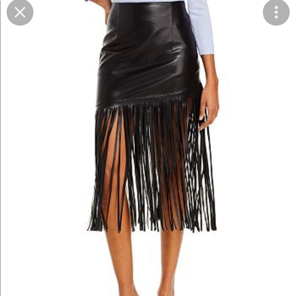 Vegan leather fringe skirt